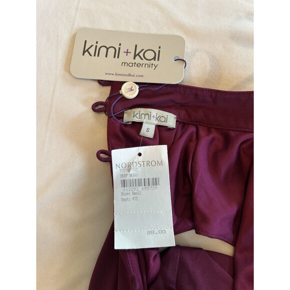 NWT Kimi And Kai Maternity Josephine Ruffle Sheath Dress Size Small Maroon Wine - Picture 3 of 8
